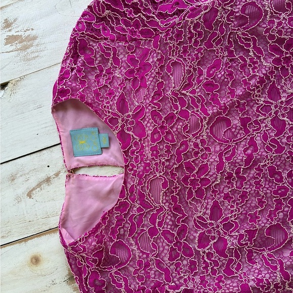 CeCe lace mini dress fun flirty sheath fuchsia pink Cynthia Steffe sz 2 EUC - Picture 6 of 13